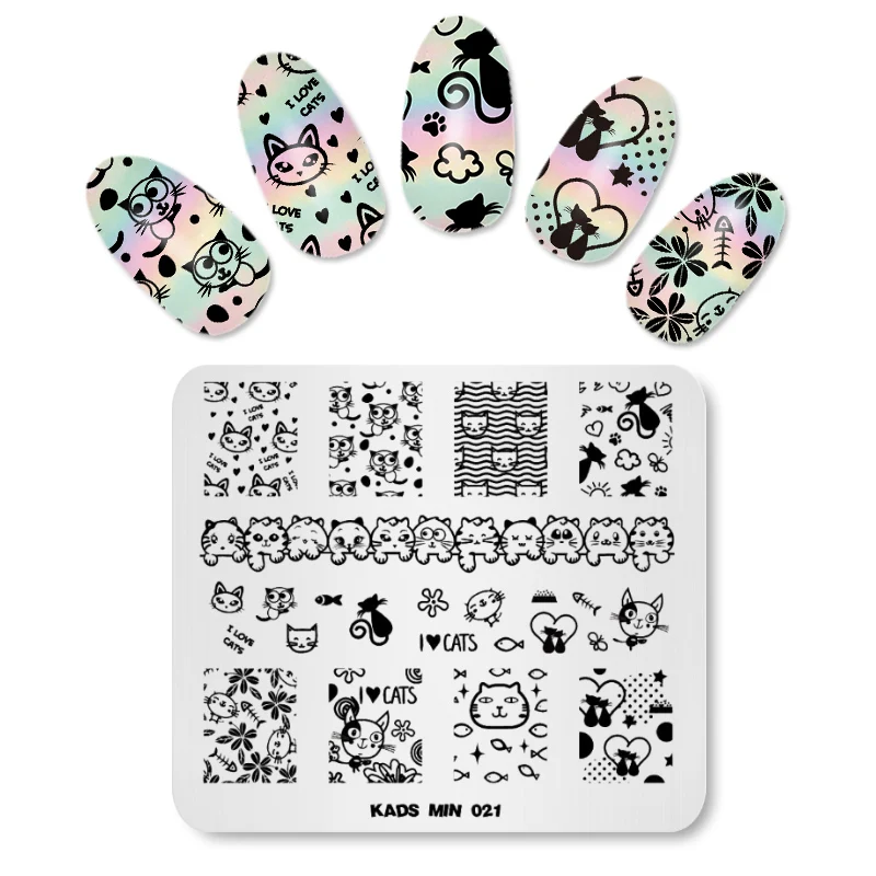 KADS Новое поступление пластина для стемпинга с милым мультяшным котом