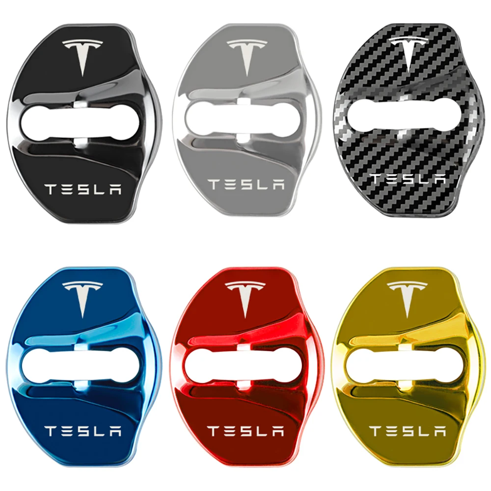 

Car Door Lock Striker Buckle Cap Stainless Steel Design Protection Covers Stickers Accessories For Tesla Model 3 Model Y 4pcs
