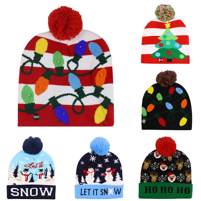 

Christmas Hat Sweater Knitted Beanie Christmas Light Up Knitted Hat Christmas Gift For Kids Xmas 2021 New Year Decorations