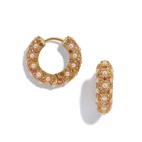 fashion pearl crystal copper casting small huggie hoop earring for women