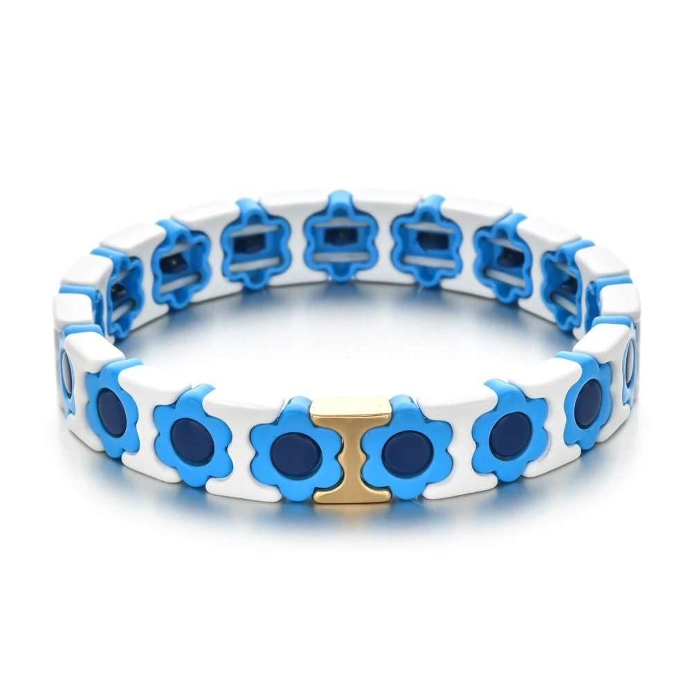 

Heavy Metal Enamel Boho Flowers Daisy Beads Bracelets Colorful Beaded Handmade Elastic Wristband for Women Trend Jewelry
