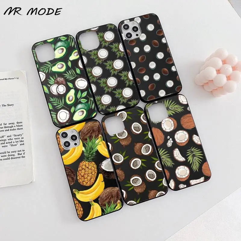

Summer coconut fruit pattern Phone Case Candy Color for iPhone 6 7 8 11 12 s mini pro X XS XR MAX Plus