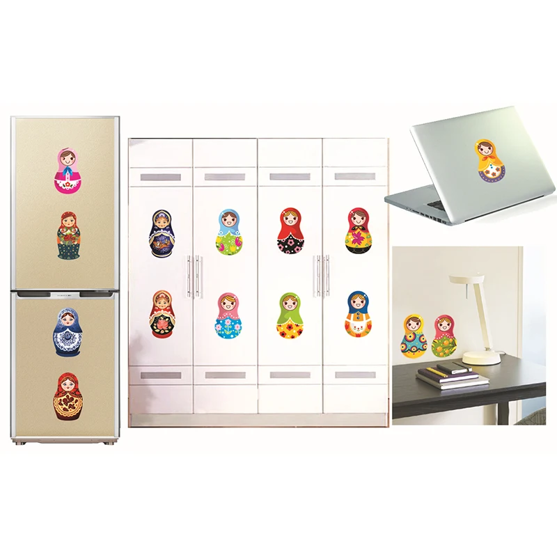 Наклейка на стену в виде русской куклы виниловая Водонепроницаемая декоративная