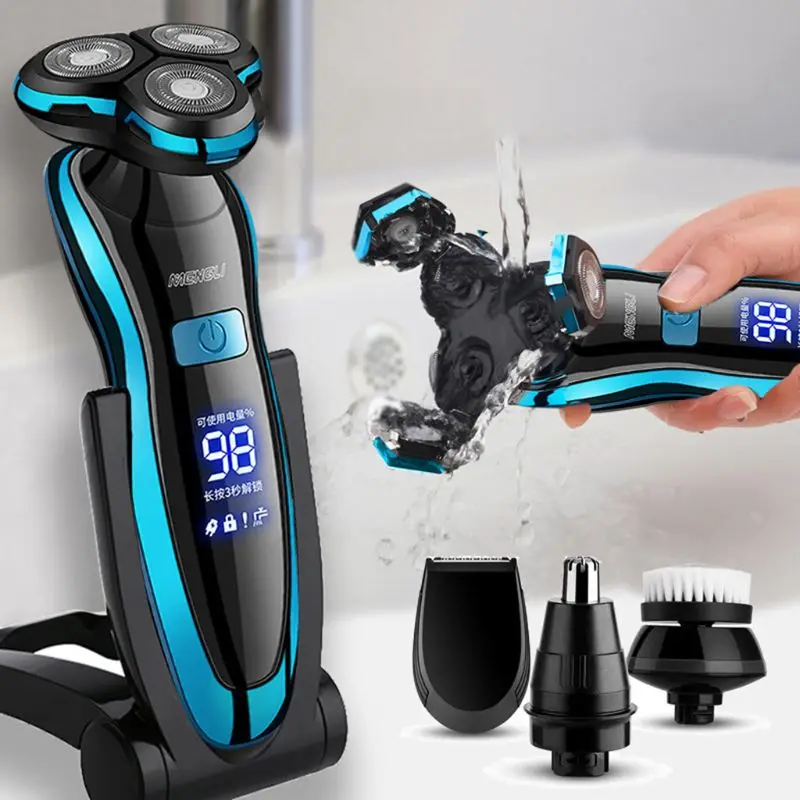 Máquina de Barbear Aparador de Barba Homem Barbeador Elétrico Recarregável Elétrica Lavável Molhado-seco Dupla Utilização Usb