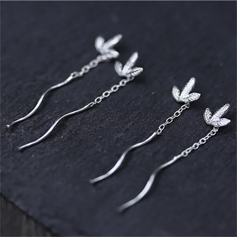 Uglyless S925 Sterling Silver Women Handmade Engrave Leaves Ear Lines Simple Wave Designer Earrings Chains Tassel Brincos Bijoux | Украшения