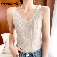 snaoutofit summer knitted camisole womens inner suit v neck black and white loose bottoming non cashmere outer jacket thin