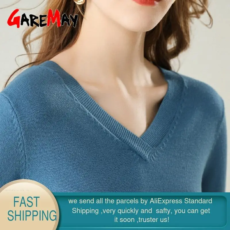 Knitted Cashmere Sweater Women High Quality Fashion V-neck Slim Soft Wool Autumn Winter Female Women's Pullover | Женская одежда