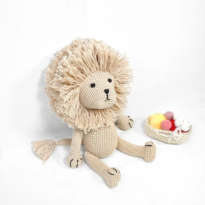

Crochet kawaii Lion Plush Doll Knitted Stuffed Animals Toys Rattle Baby Creative Sleeping Cuddle Doll for Nursery Kid Room Decor