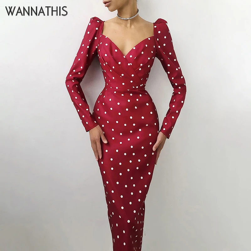 

Женское вечервечерние платье-карандаш WannaThis, элегантное офисное платье средней длины с V-образным вырезом и длинным рукавом, с высокой талие...