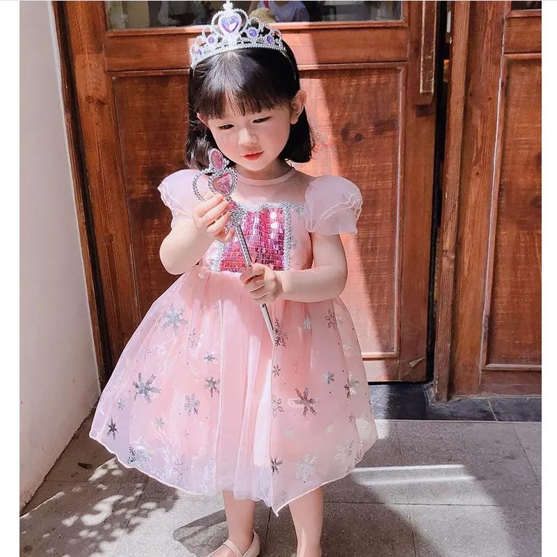 

Girls' Dresses 2021 New Summer Children's Evening Dresses Sequins Flowers Cute Girls Vestidos 2-6 Years Old Children's Clothing