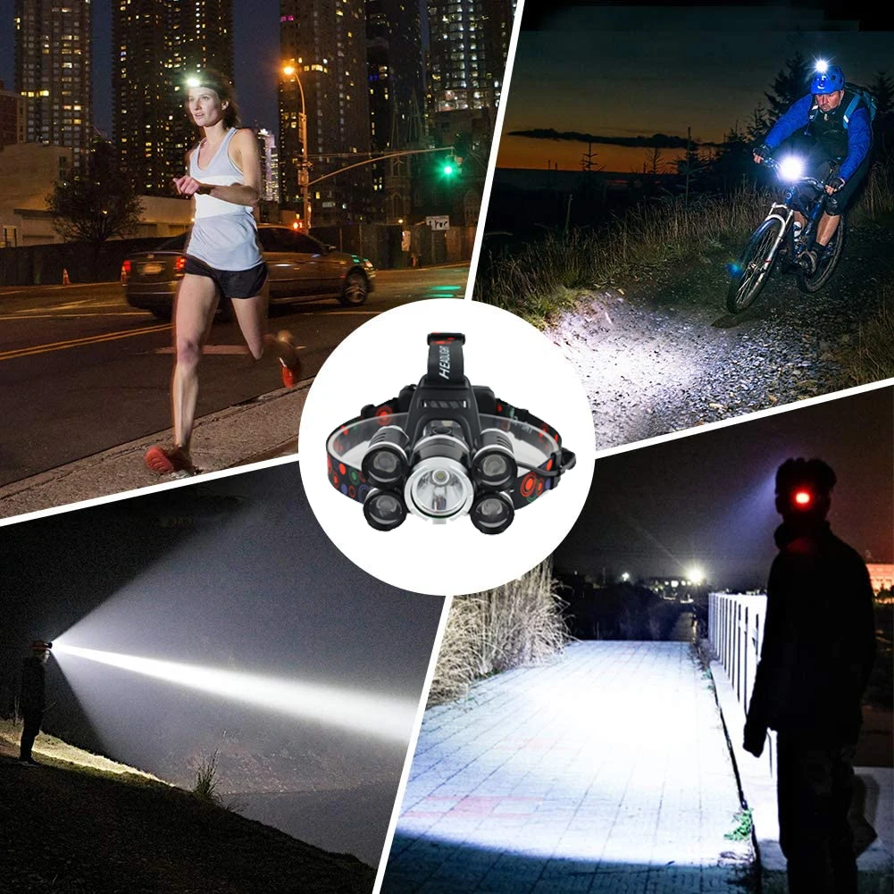 

Camping Headlamp Rechargeable Flashilght Torch Head-Mounted Dimming Led Headlight Lamp For Camping Running Hiking Fishing Black