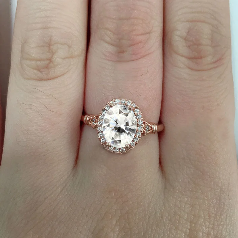 Женское классическое обручальное кольцо цвета розового золота с 4 когтями и