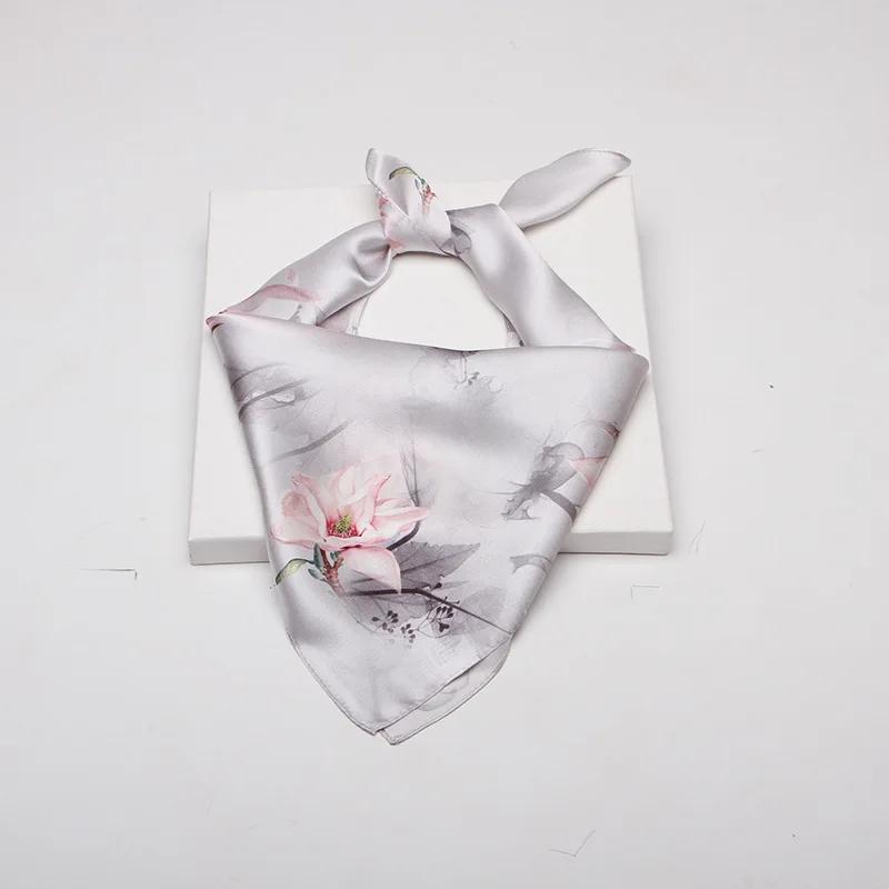 

FXAASS Women Square Fashion Lady Retro Luxury 100% Mulberry Silk Scarf Shawls 53*53cm Chinese Style Ink Painting Flower Headband