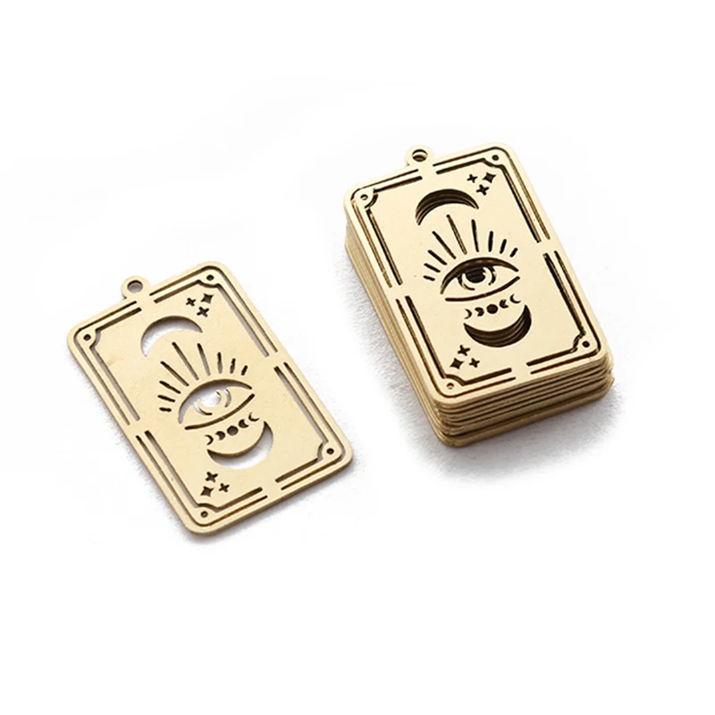 

6pcs Raw Brass Tarot Card Pendant Moon Phases Third Eye Mystical Unique Charms For Diy Lucky Jewelry Necklace Earrings Making