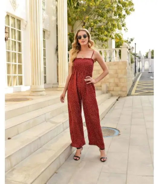 

Женский комбинезон в горошек, повседневный Свободный комбинезон без рукавов, с широкими штанинами, Летний комбинезон комбидресс