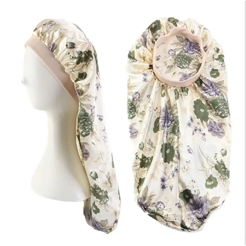 Женская сверхдлинная Атласная шапочка для сна цветная Цветочная эластичная