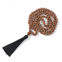 108 natural rudraksha mala beads yoga meditation tassel japamala necklace for women pendant with black tassel