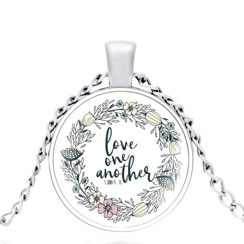 

Classic Bible Quotations Love One Another Glass Dome Charm Pendant Necklace Men Women Jewelry Accessories Gifts