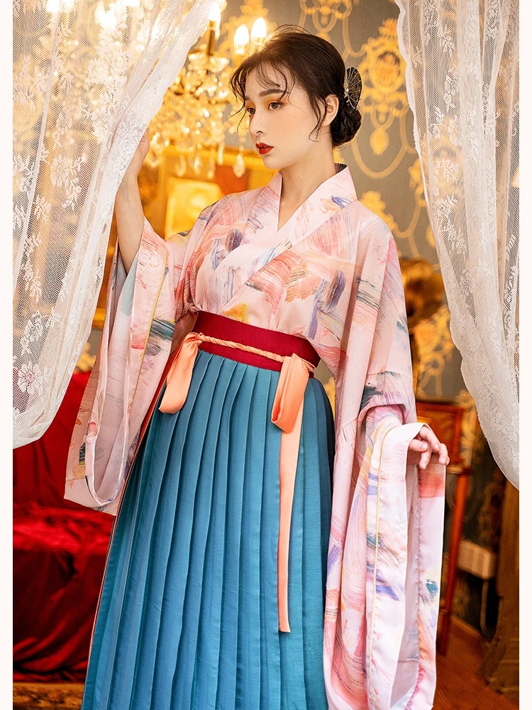 Женский китайский традиционный костюм Hanfu вышитые длинные расклешенные пижамы в