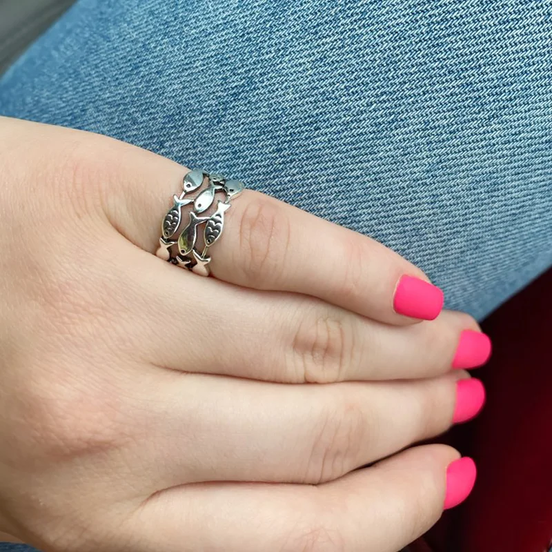 

Hot New Fashion Animal 925 Sterling Silver Jewelry Cute Fish Creative Personality Retro Adjustable Rings Birthday Gift Accessory