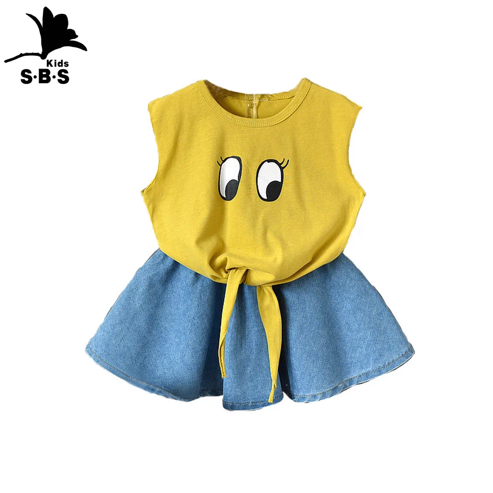 Костюм для девочек Новинка лета 2019 Корейская футболка без рукавов с рисунком