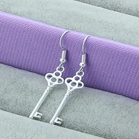 hot 925 sterling silver cute keys charm earrings for women lady gift fashion high quality wedding jewelry accessories