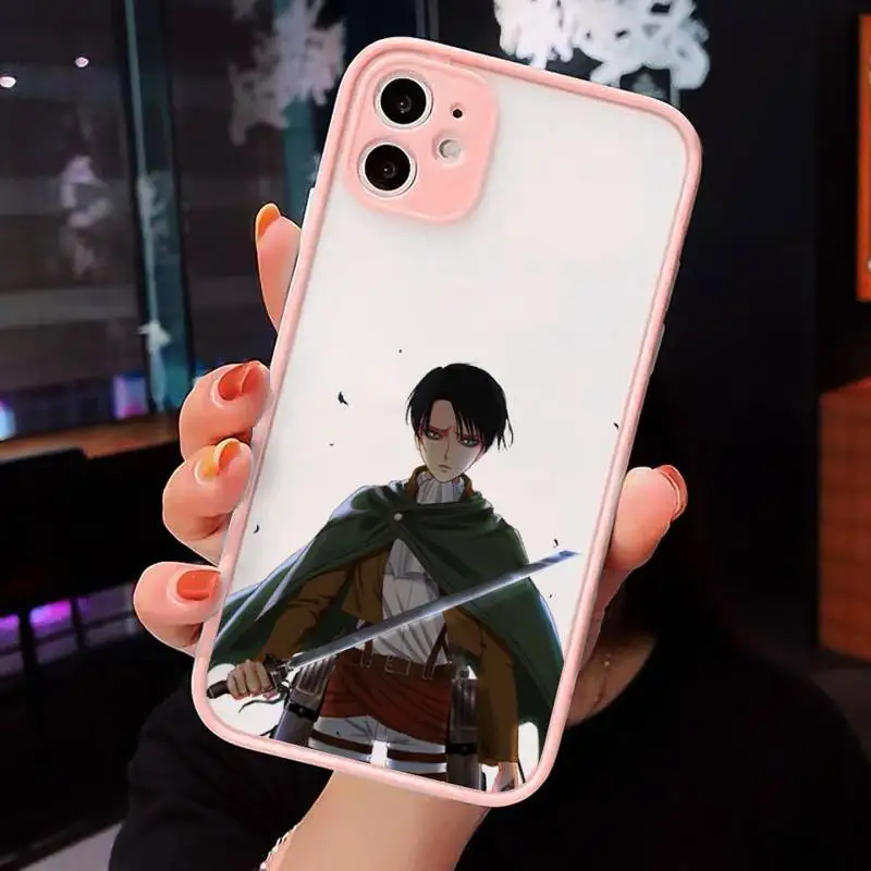 

attack on titan Phone Case Pink matte transparent For iPhone 7 8 x xs xr 11 12 pro plus max mini Clear Funda