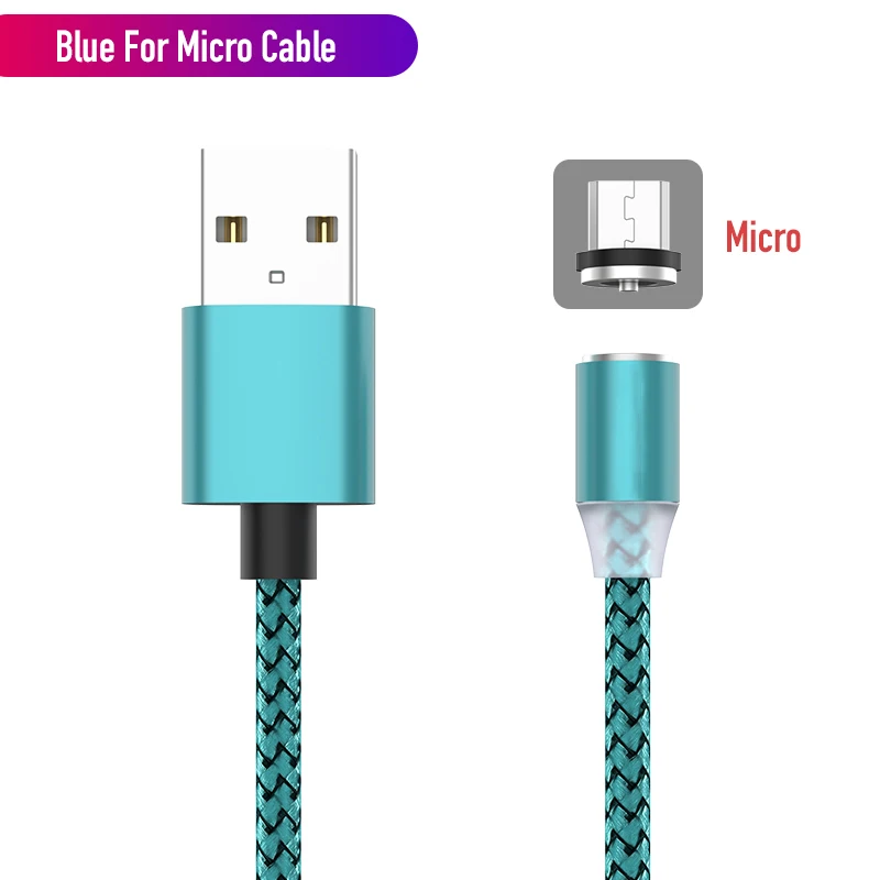 Blue For Micro USB Светодиодный магнитный usb-кабель для быстрой зарядки iPhone samsung, кабель Micro USB type C, магнитный телефонный кабель для Xiaomi huawei - Цвет: Blue For Micro USB