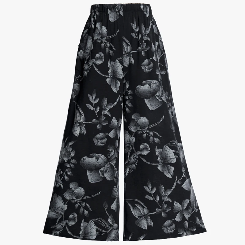 

Women Wide Leg Pants Summer Plus Size Loose High Waist Pants 2020 Summer Vintage Print Beach Pants Women Ankle-Length Trousers