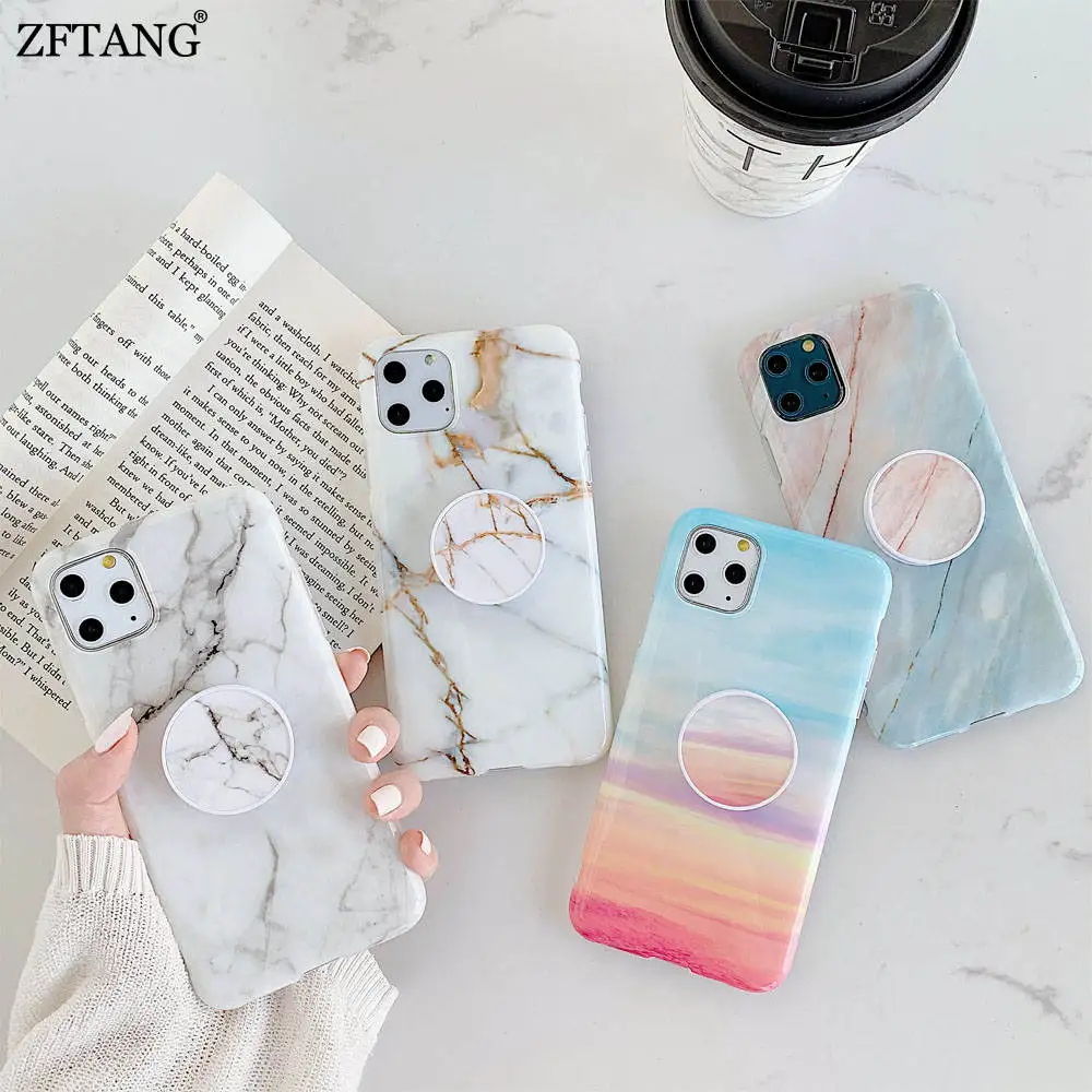 

Grip Stand Holder Marble Phone Case For iphone 12 Mini 13 11 Pro XS Max X XR 7 8 Plus SE 2020 Case Soft TPU Silicone Cover