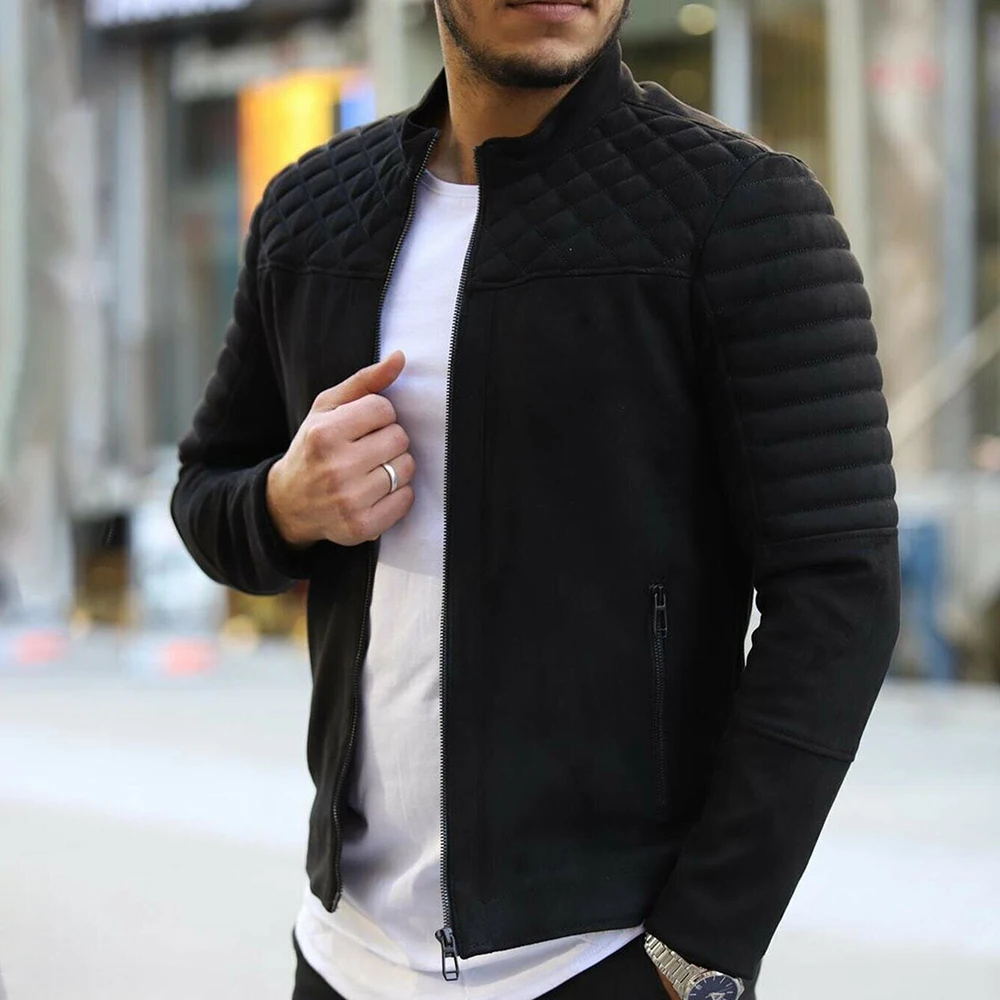

Autumn Stand-up Collar Men's Jackets Zipper Pockets Fashion Casual Long-sleeved Coats Men's Loose Outerwear Solid Color Simple