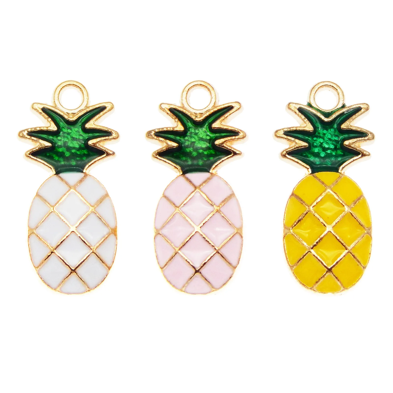 GraceAngie 6PCS Pineapple Fruit Style Pink Necklace Enamel Pendant Handmade Yellow Jewelry Charms Bracelet White DIY Findings|jewelry charms|pendant