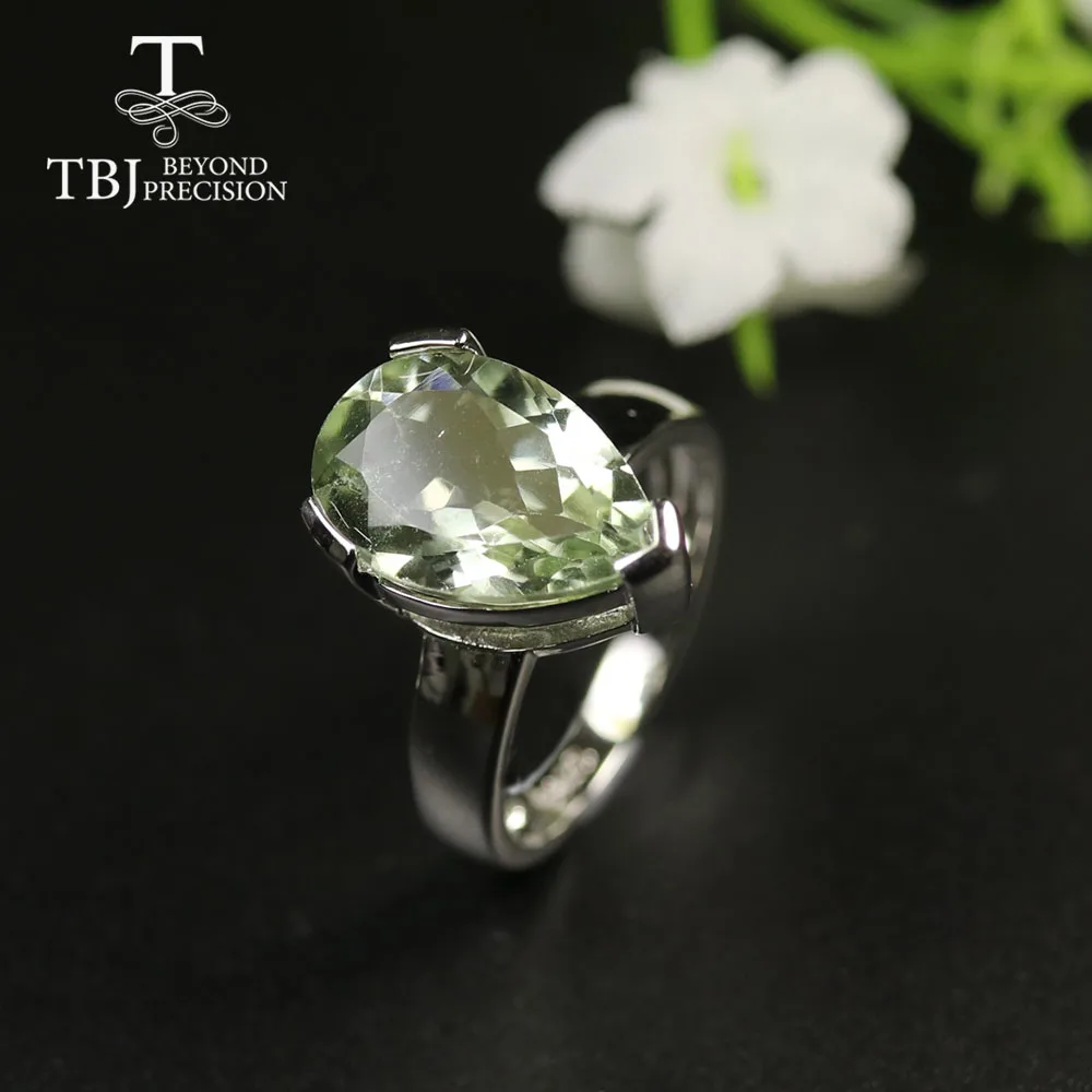 Женское кольцо с натуральным зеленым аметистом TBJ Ювелирное Украшение из