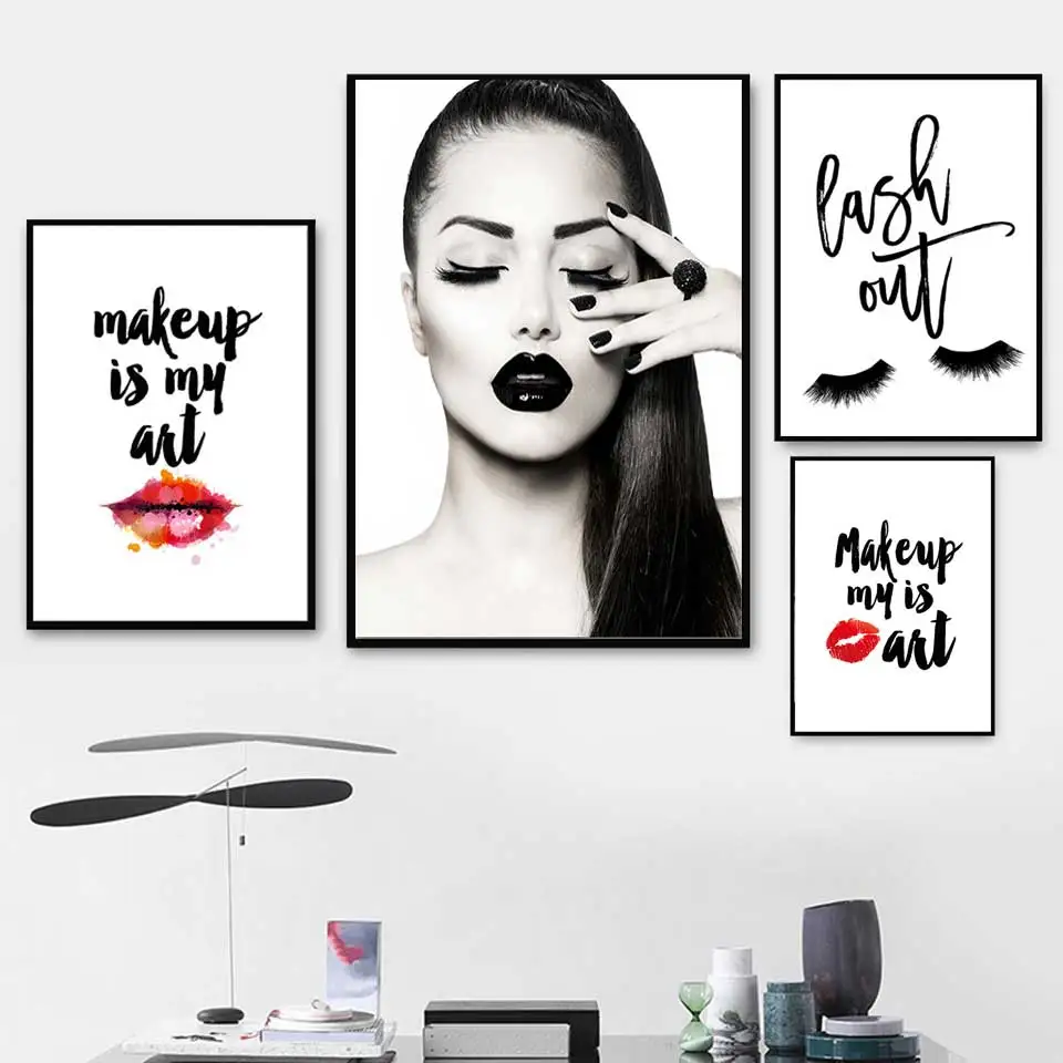 Плакаты и принты на холсте искусство красота макияж девушка ресницы красные губы