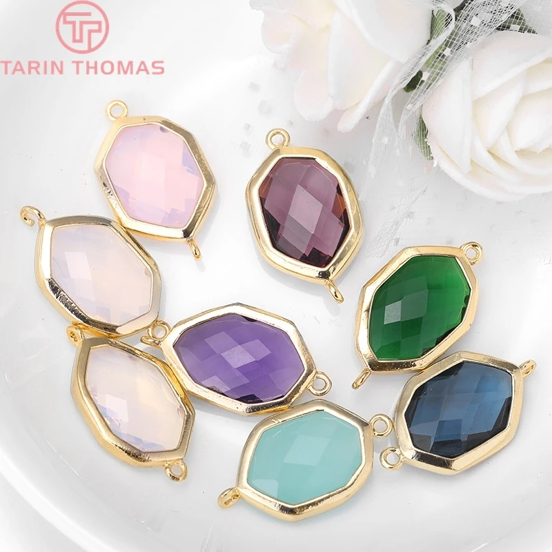 

(364)4 шт 12x23 мм отверстие 1 мм 24K позолоченные латунные с красочными стеклянными бусинами 2 отверстия соединение амулеты аксессуары