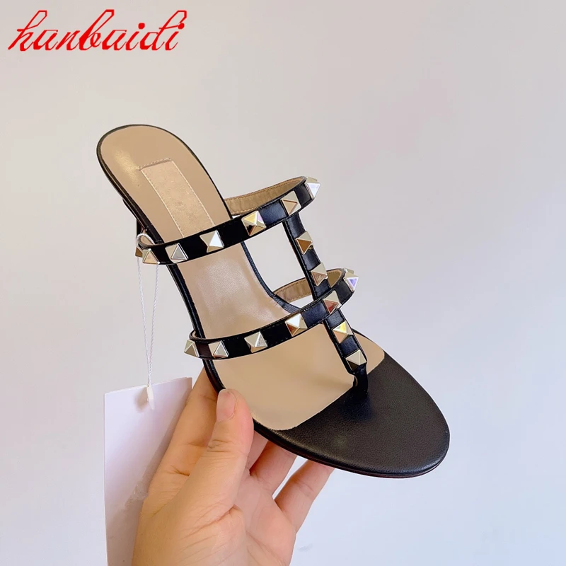 

Сандалии женские с заклепками, пикантные туфли для вечерние, модные туфли-лодочки на тонком каблуке, без застежки, повседневная обувь в стил...