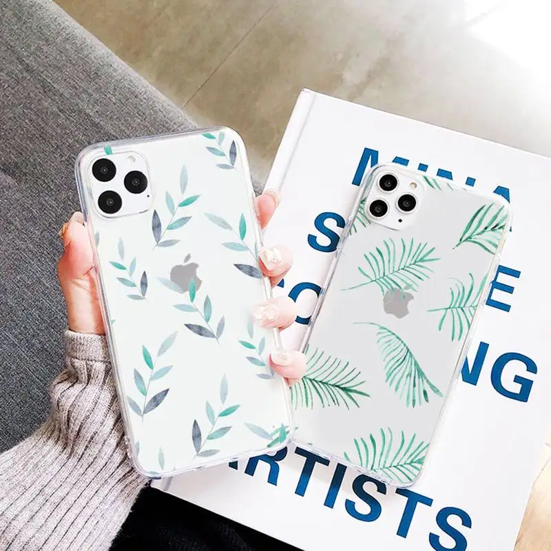 

Watercolor plants with flowers Phone Case Transparent Clear for iPhone 11 12 mini pro XS MAX 7 8 6 6S Plus X 5S SE 2020 XR