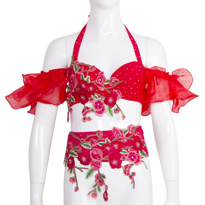 Red-2pcs set Новая взрослая женские живота Танцы костюм живота Танцы юбка для выступлений на сцене 2/3 шт. бюстгальтер, пояс, юбка дети живота одежда - Цвет: Red-2pcs set