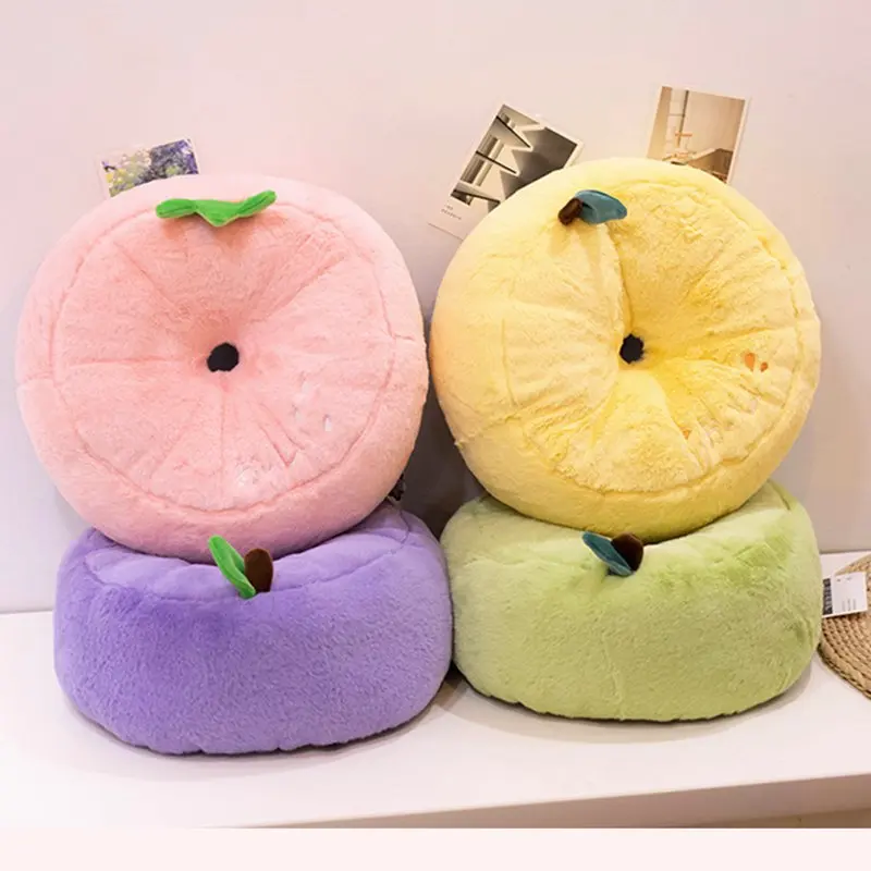 Мягкая плюшевая подушка на стул набивные фрукты розовая сиденье декоративная
