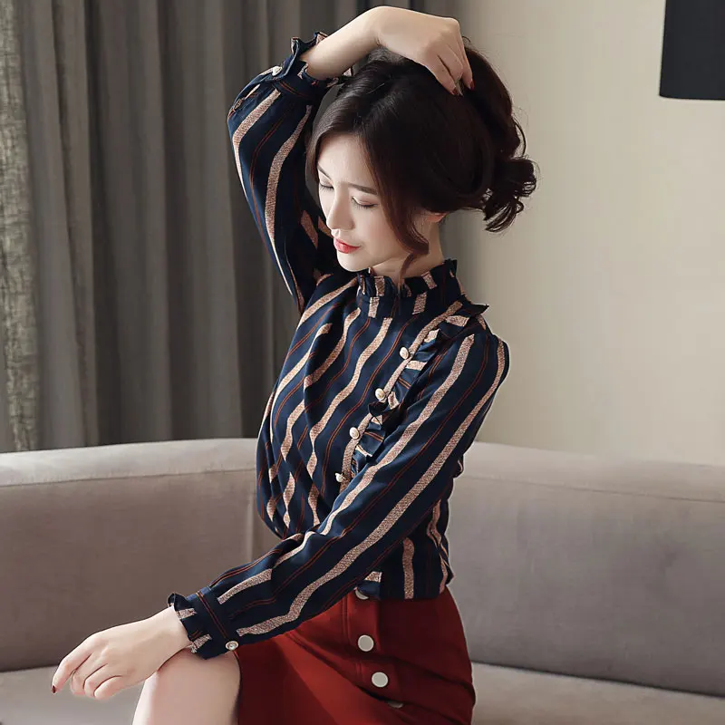 stripe blouse women of fashion 2020 vintage women's shirt clothing korean style tunic autumn tops elegant | Женская одежда