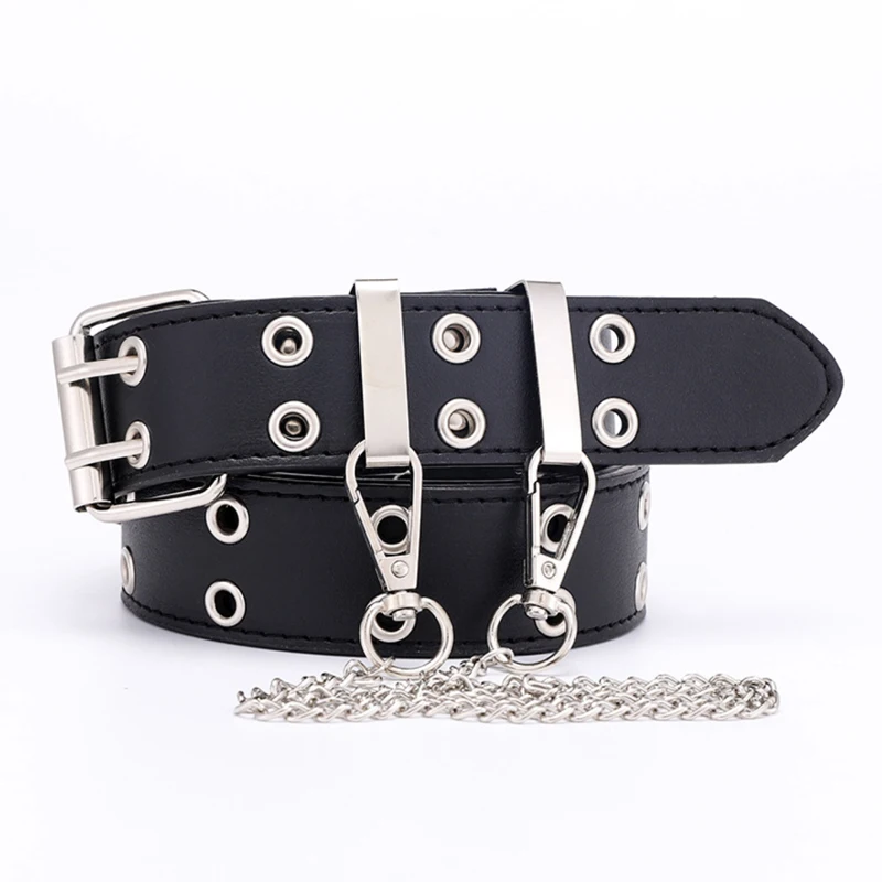 

Punk Belt With Chain Belts For Women Rock Jeans Cinturon Mujer Double Eyelet Corset Hip Hop Cummerbunds Men Belts Pant