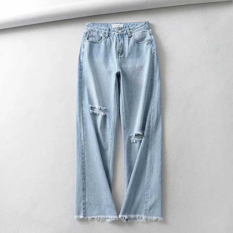 

Женские рваные джинсы бойфренды, тонкие, с высокой талией, прямые, свободные, с дырками, хлопковые, в клетку, для лета, 2020