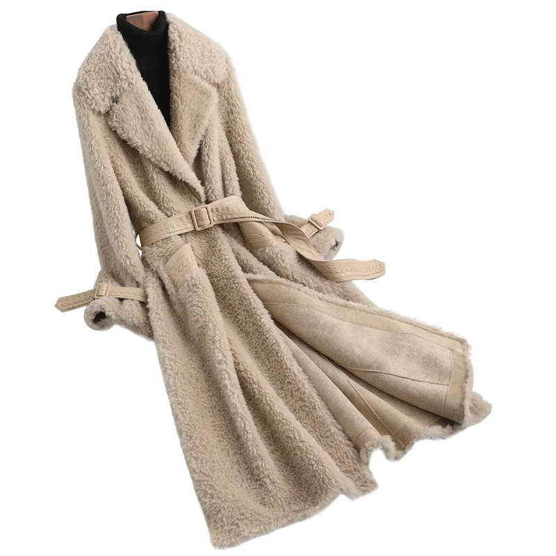 Пальто из натуральной шерсти зимняя женская меховая Длинная Верхняя одежда