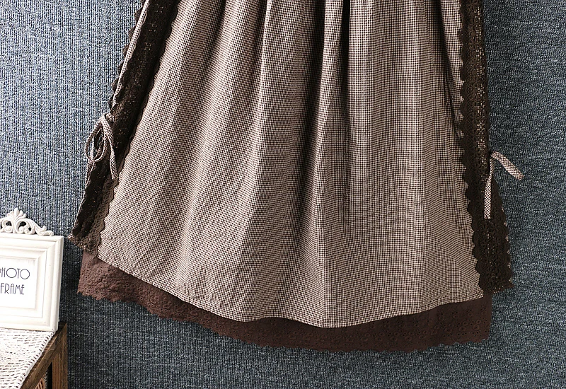 

2021 New Spring Women Skirt Japan Style Mori Girl Fresh Elastic Waist Cotton linen Plaid Loose Skirt
