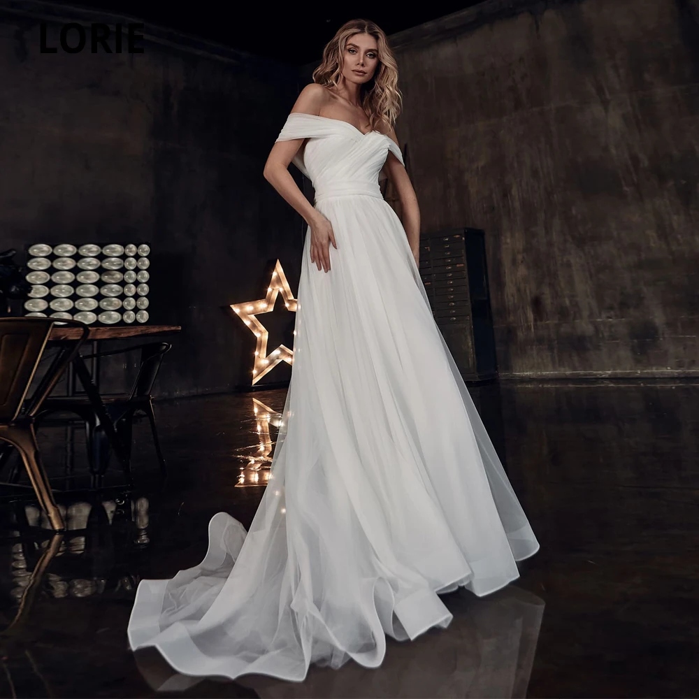 Дешевые тюлевые Пышные свадебные платья LORIE с открытыми плечами простые пляжные