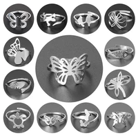 adjustable stainless steel critter rings butterfly turtle feather gecko bird fish small animals openwork ring jewelry gifts