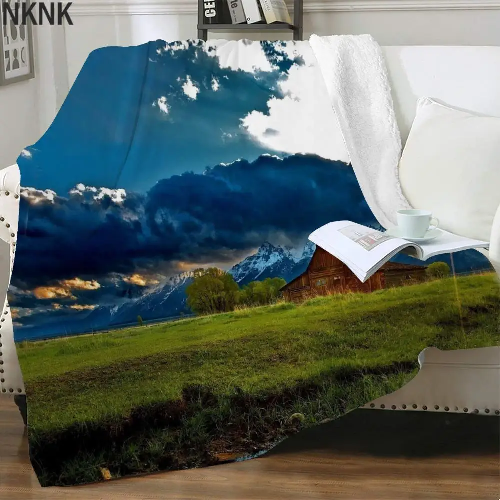 

NKNK Brank Nature Blankets Scenery Bedspread For Bed Mountains Plush Throw Blanket Houses Bedding Throw Sherpa Blanket Animal