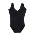 Гимнастический купальник для девочек, цельный, черный, белый, с рисунком, без рукавов