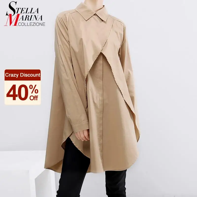 Женская блузка с длинным рукавом однотонная Повседневная рубашка длинной спиной