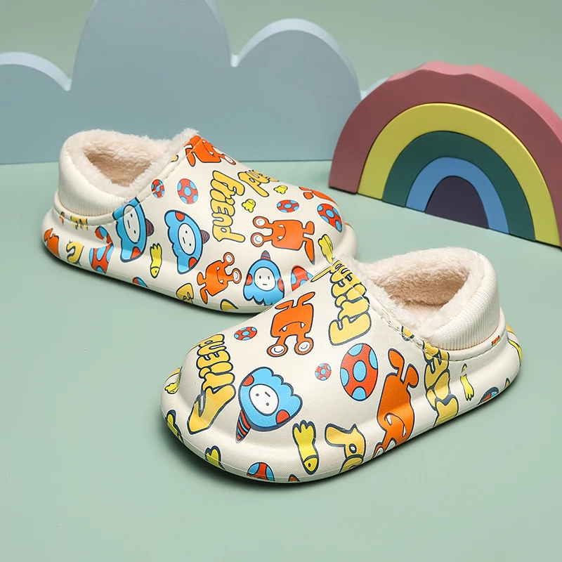 Зимние Детские хлопковые тапочки милые Мультяшные монстры водонепроницаемые